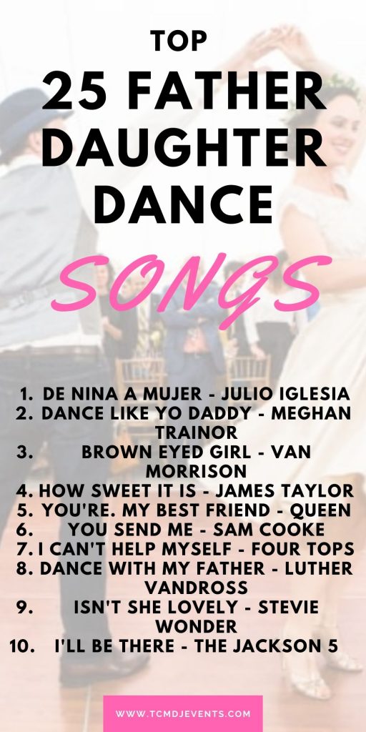 list of 10 father daughter dance songs with daughter and father dancing in the background