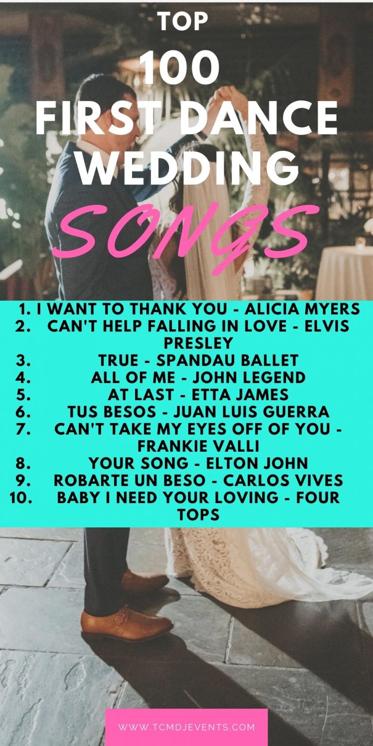 Bride & Groom dancing with list of 10 first dance songs