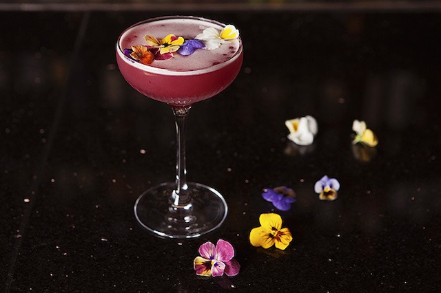 Spring drink with flower garnish