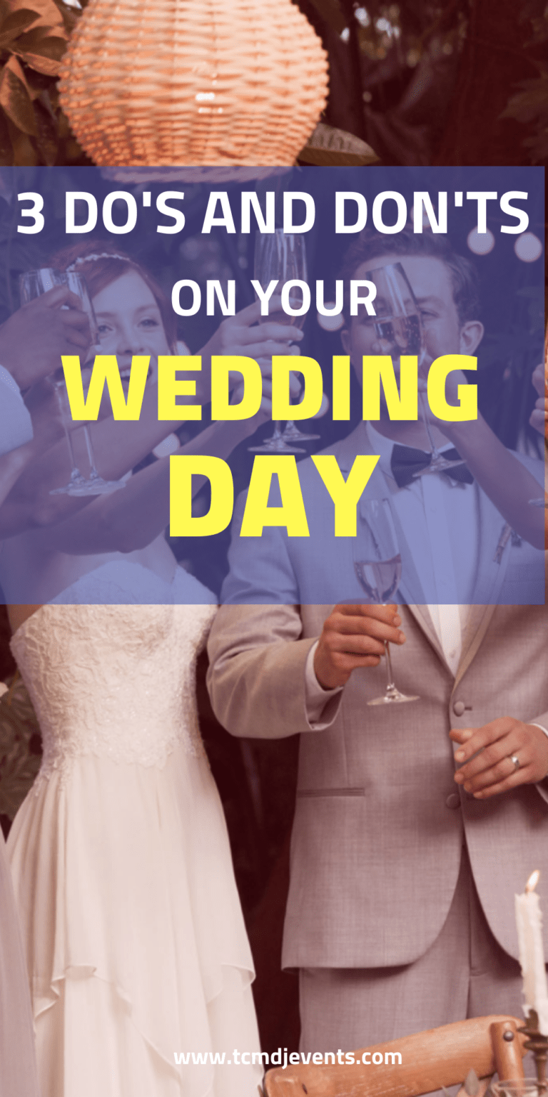 Bride & groom toasting with text overlay "3 do's & don'ts on your wedding day"