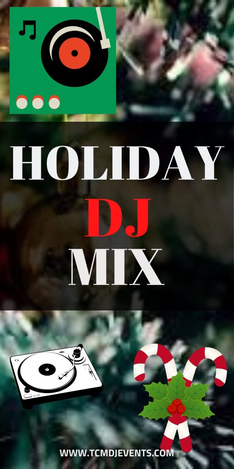 Candy Cane and turntables with the words Holiday DJ Mix